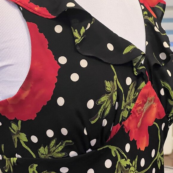 Mica Women's VTG Dress Size 10 Black White Polka Dot Red Rose Sleeveless 90's - Picture 10 of 14